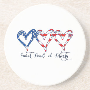USA Flag Patriotic Hearts 4th of July Sweet Land o Coaster