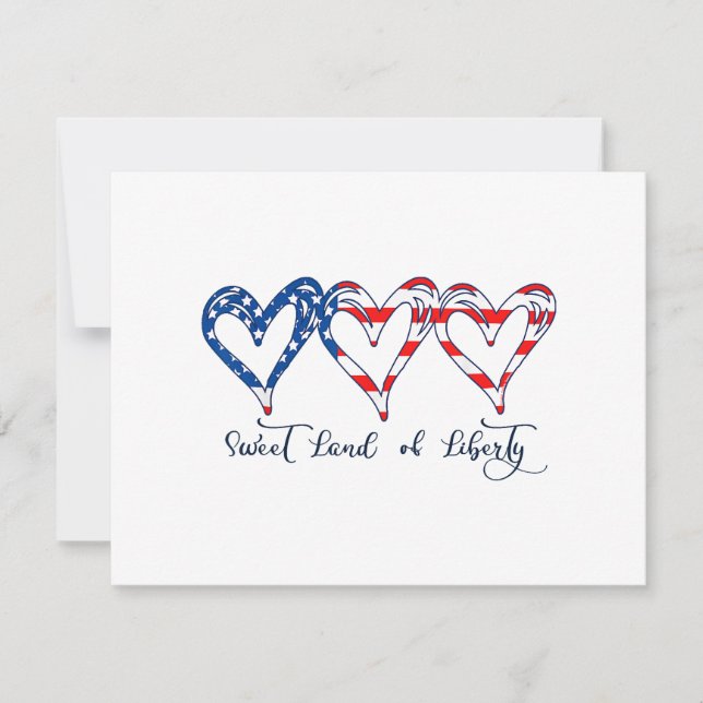 USA Flag Patriotic Hearts 4th of July Sweet Land o Holiday Card (Front)