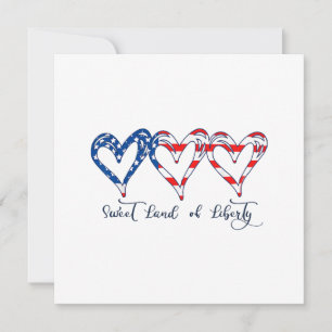 USA Flag Patriotic Hearts 4th of July Sweet Land o Invitation