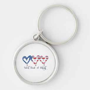 USA Flag Patriotic Hearts 4th of July Sweet Land o Key Ring