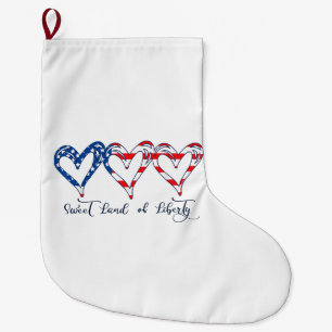 USA Flag Patriotic Hearts 4th of July Sweet Land o Large Christmas Stocking