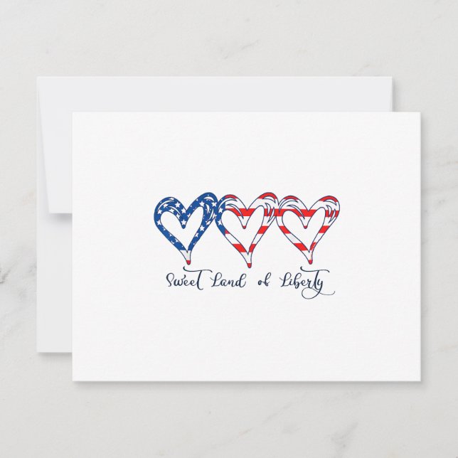 USA Flag Patriotic Hearts 4th of July Sweet Land o RSVP Card (Front)