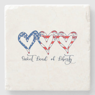 USA Flag Patriotic Hearts 4th of July Sweet Land o Stone Coaster