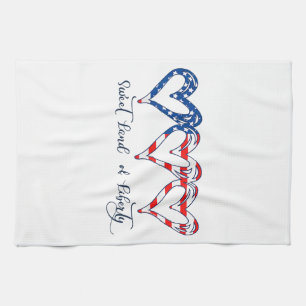 USA Flag Patriotic Hearts 4th of July Sweet Land o Tea Towel