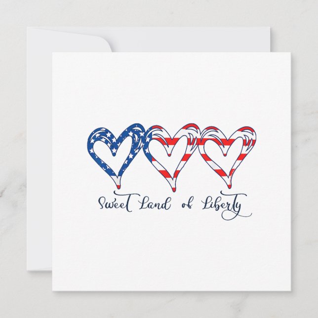 USA Flag Patriotic Hearts 4th of July Sweet Land o Thank You Card (Front)