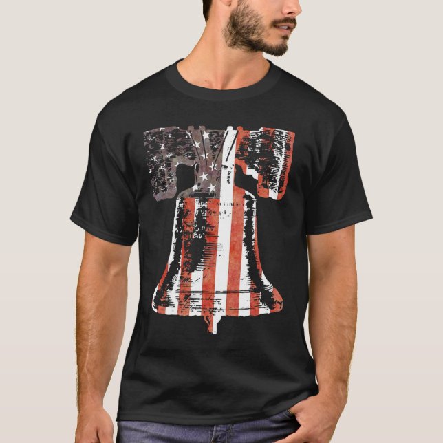 USA Flag Patriotic Liberty Bell T-Shirt 4th Of Jul (Front)