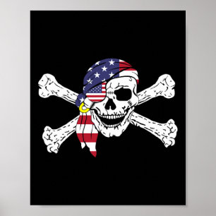 Usa Flag Patriotic Skull And Crossbones Pirate Men Poster
