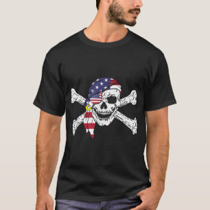 Usa Flag Patriotic Skull  Crossbones Pirate Men  T-Shirt