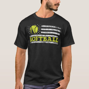 Usa Flag Patriotic Softball Player American Sport T-Shirt