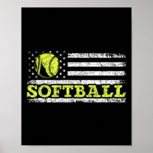 Usa Flag Patriotic Softll Player American Sport So Poster