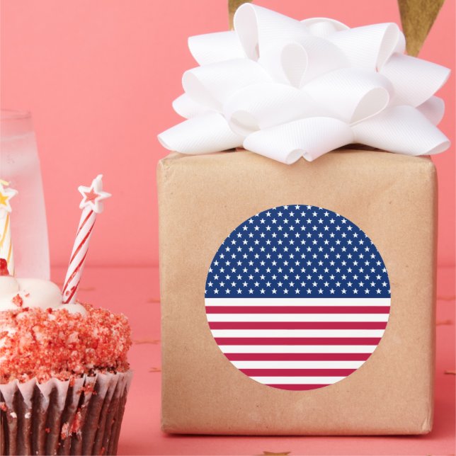 USA Flag Patriotic Stars Stripes Big Round Sticker (Party)