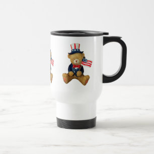 USA Flag Patriotic Teddy Bear Travel Mug