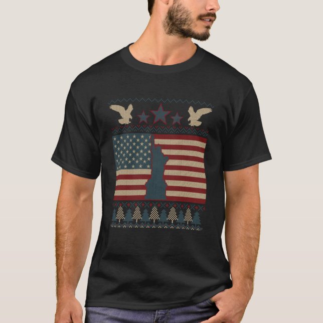 USA Flag Patriotic Ugly Christmas Eagle American P T-Shirt (Front)