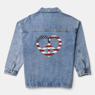 USA Flag Peace Heart Denim Jacket