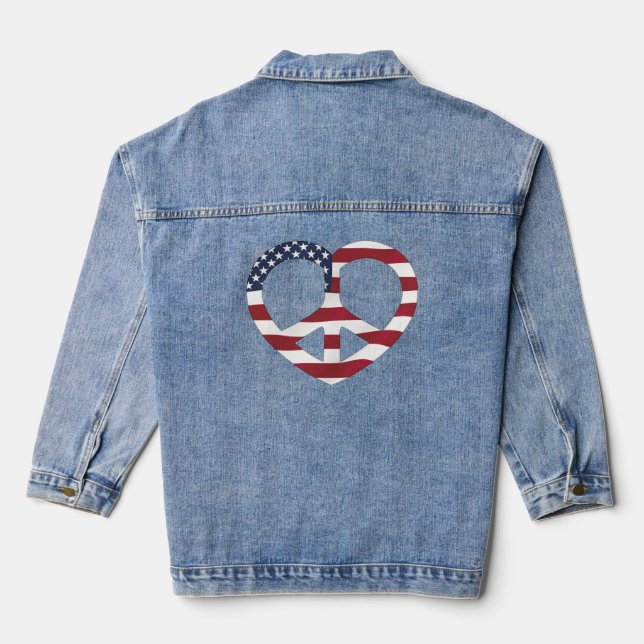 USA Flag Peace Heart Denim Jacket (Back)