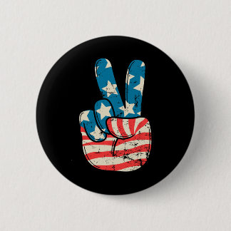 Usa Flag Peace Sign Hand 4th Of July Patriotic Men 6 Cm Round Badge