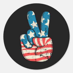Usa Flag Peace Sign Hand 4th Of July Patriotic Men Classic Round Sticker