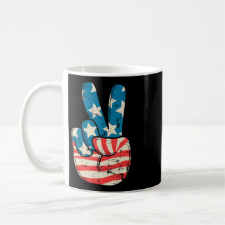 Usa Flag Peace Sign Hand 4th Of July Patriotic Men Coffee Mug