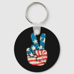 Usa Flag Peace Sign Hand 4th Of July Patriotic Men Key Ring