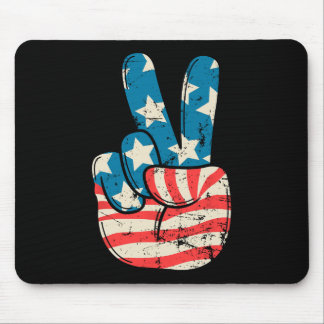 Usa Flag Peace Sign Hand 4th Of July Patriotic Men Mouse Mat