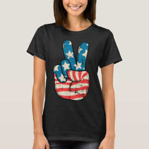 Usa Flag Peace Sign Hand 4th Of July Patriotic Men T-Shirt