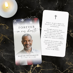 USA Flag Photo Cross Funeral Sympathy Prayer Card