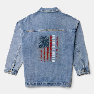 USA Flag Piano Keyboard  Pianist Music  Denim Jacket