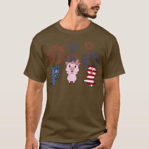 USA Flag Pig Fireworks Patriotic 4th of July  T-Shirt