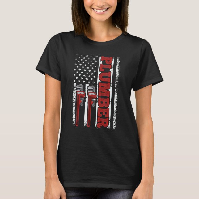 Usa Flag Plumbing Tools American Patriotic Plumber T-Shirt (Front)