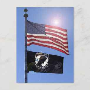 USA FLAG & POW MIA FLAG POSTCARD