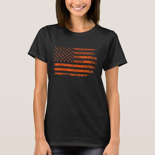 Usa Flag Protect Children Not Guns End Gun Violenc T-Shirt (Front)