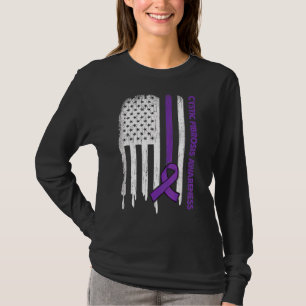 Usa Flag Purple Ribbon Cystic Fibrosis Awareness T-Shirt