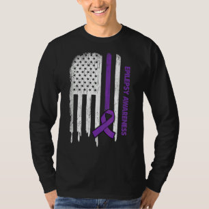 Usa Flag Purple Ribbon Epilepsy Awareness T-Shirt