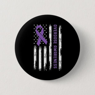USA Flag Purple Ribbon Overdose Awareness  6 Cm Round Badge