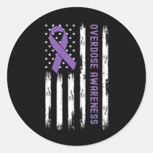 USA Flag Purple Ribbon Overdose Awareness Classic Round Sticker
