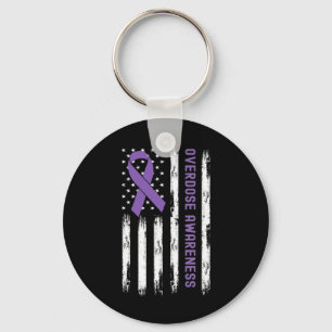 USA Flag Purple Ribbon Overdose Awareness Key Ring