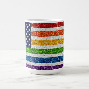 USA Flag - Rainbow Glitter (Style) Stripes Coffee Mug