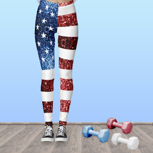 USA flag red and blue sparkles glitters Leggings