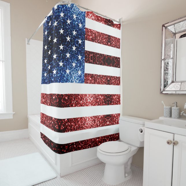 USA flag red and blue sparkles glitters Shower Curtain (In Situ)