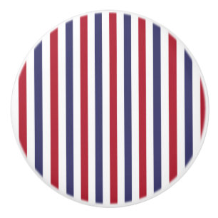 USA Flag Red and Flag Blue Narrow Thin Stripes Ceramic Knob