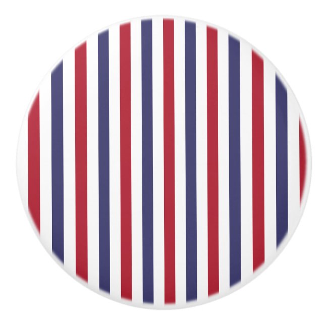 USA Flag Red and Flag Blue Narrow Thin Stripes Ceramic Knob (Front)