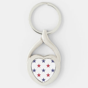 USA Flag Red and Flag Blue Stars Key Ring