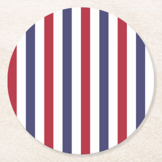 USA Flag Red and Flag Blue Wide Stripes on White Round Paper Coaster