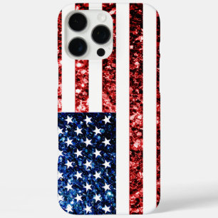 USA flag red blue faux sparkles bling iPhone 16 Pro Max Case