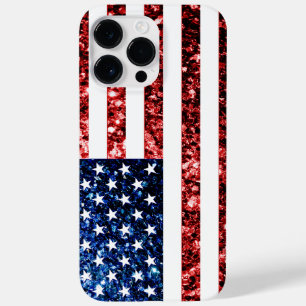 USA flag red blue faux sparkles bling  Case-Mate iPhone 14 Pro Max Case