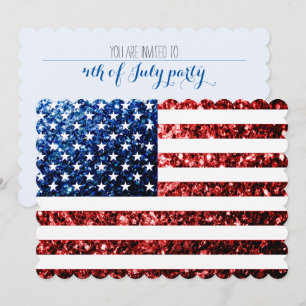 USA flag red blue sparkles 4th of July invite
