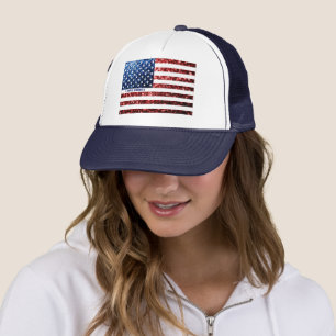 USA flag red blue sparkles AMERICA Personalise  Trucker Hat