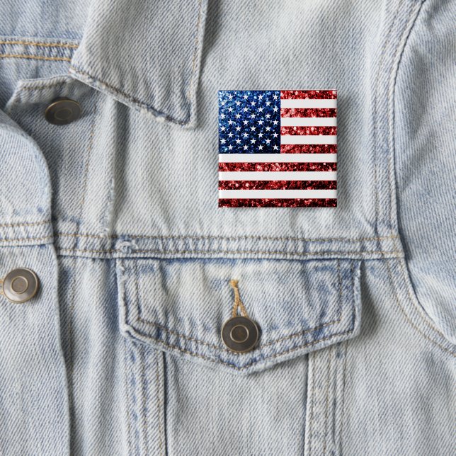 USA flag red blue sparkles glitters 15 Cm Square Badge (In Situ)