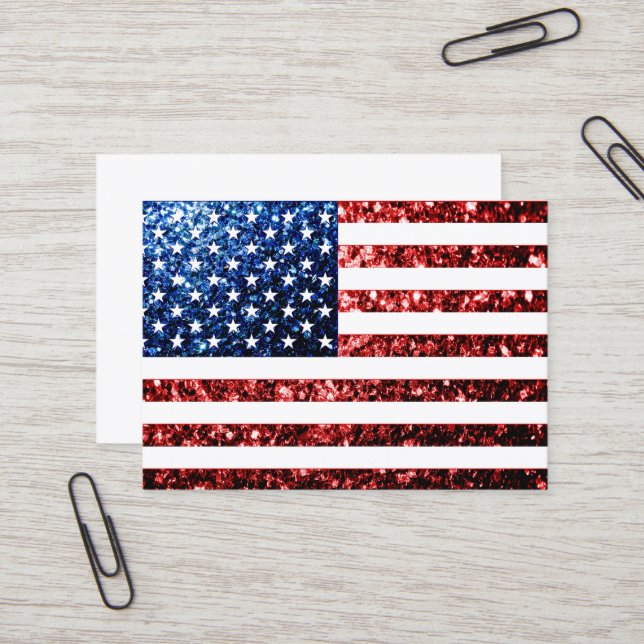 USA flag red blue sparkles glitters Business Card (Front/Back In Situ)