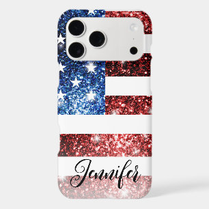 USA flag red blue sparkles glitters Custom name